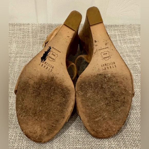Woman STUART WEITZMAN Nude Tan Suede Strappy Cork Wedges Sandals Shoes Sz 7 EUC - Picture 9 of 9